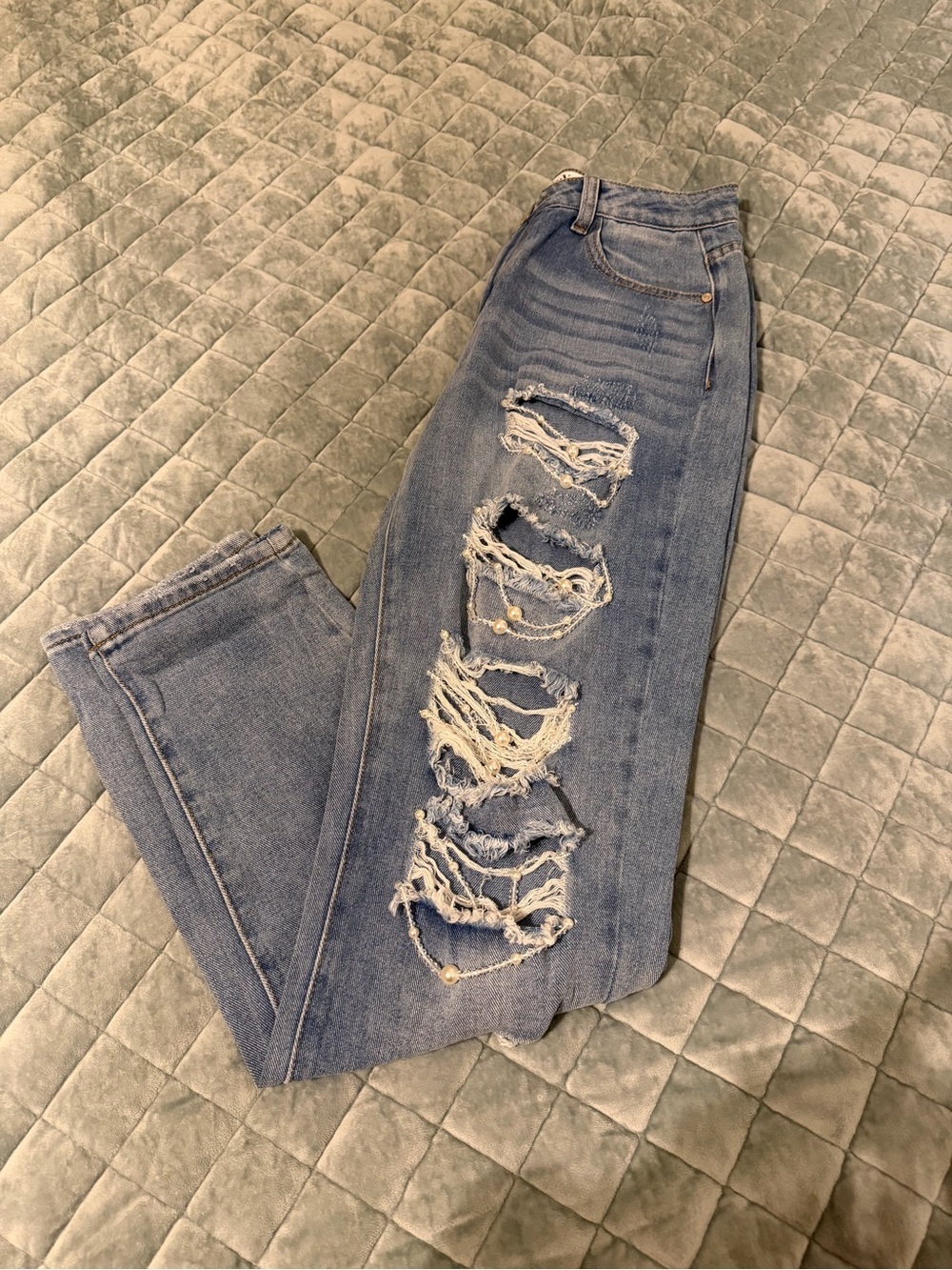 Doux Denim Distressed Jeans Pearl Accents - size 3